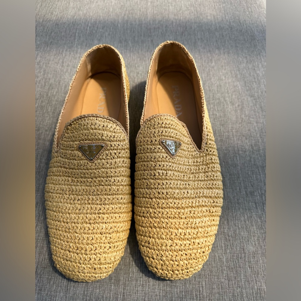 Prada Beige Woven Men's Slip-Ons